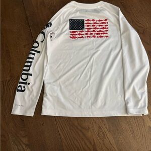 Columbia White and Red Long Sleeve PFG Tee with Flag Design